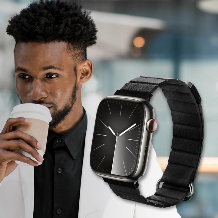 Produktbild Crong Eclipse - Apple Watch Leder-Magnetarmband 42/44/45/49 mm (Schwarz) (Öko-Leder)