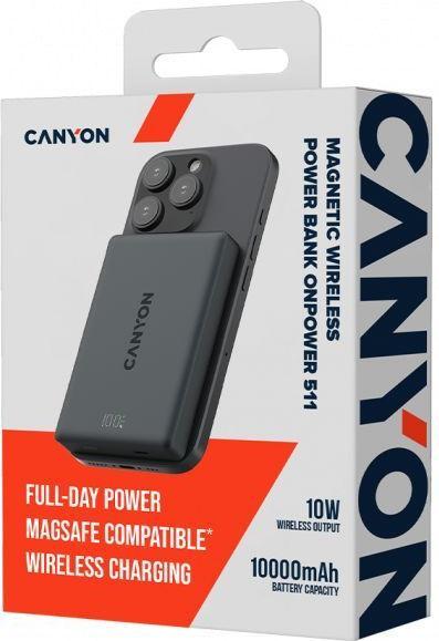 Actual product image Canyon "CPB511B Powerbank onPower 10.000 mAh slim Magsafe black" (10000 mAh, 20 W)