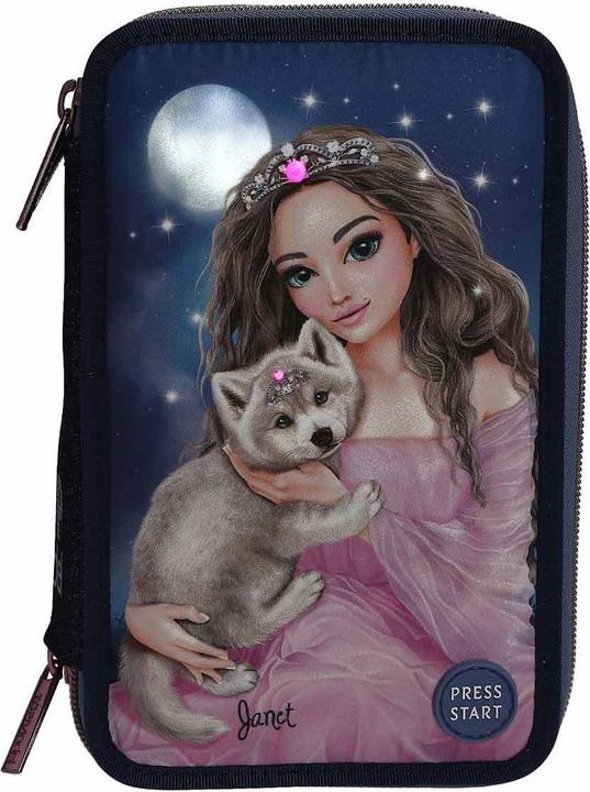 Actual product image Magni Depesche TOPModel pencil case LED WOLF 3-compartment filled 7,5x13x20cm