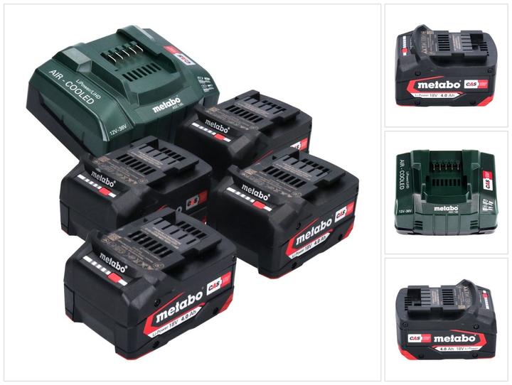 4x Metabo Li-Power Akkupack 18 V 4,0 Ah CAS, 1x Metabo ASC 145 Schnell Ladegerät
