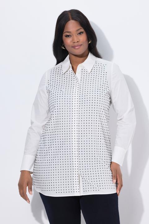 Immagine prodotto Ulla Popken Blusa dal taglio svasato con brillantini, collo da camicia e maniche lunghe (46, 48)