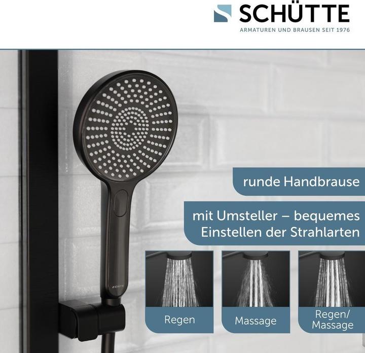 Actual product image Schütte Shower bar set bathroom KARIBIK bar shower set black matt oval Including hand shower 64206 (3 Beam types, 16 l/min)