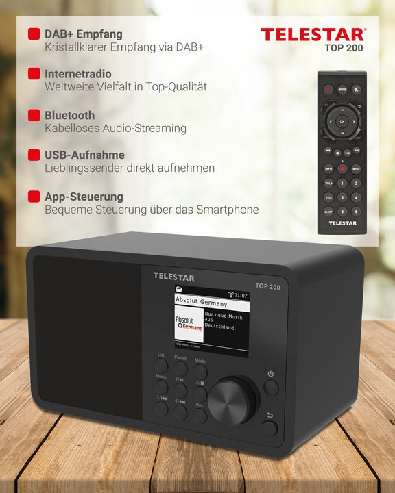 Produktbild Telestar TOP 200 DAB+ Internetradio schwarz (Internetradio, DAB+, UKW, WLAN, Bluetooth)