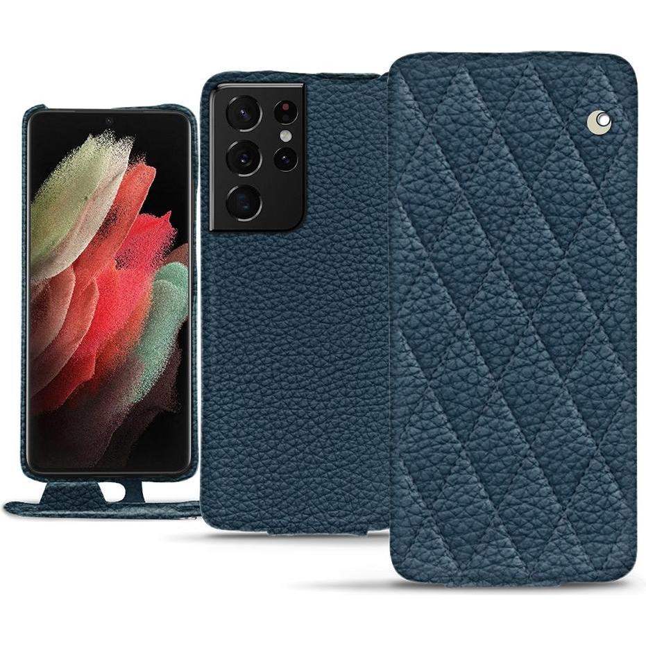 Noreve Lederschutzhülle vertikal (Samsung Galaxy S21 Ultra), Smartphone Hülle, Blau