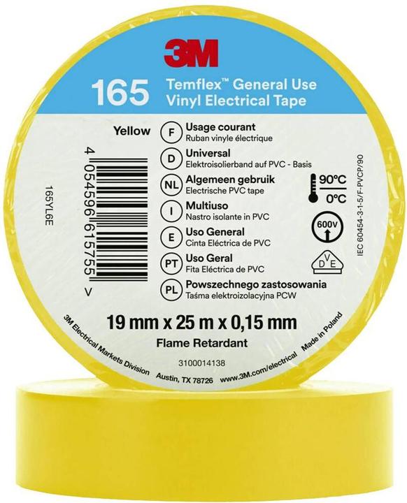 Productafbeelding 3M Temflex vinyl isolatietape 165, 19 mm x 25 m (19 mm)