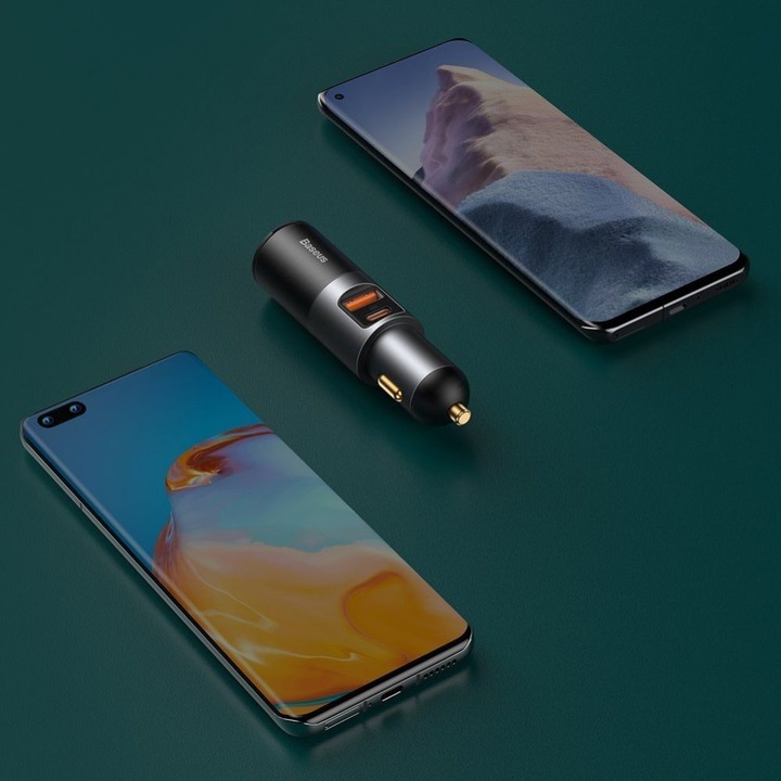 Image du produit Baseus Share Together Fast Charge Car Charger with Cigarette Lighter Expansion Port, USB + USB-C 120