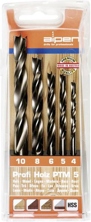 Alpen Wood twist drill set 5 pieces (4 mm, 8 mm, 10 mm, 6 mm, 5 mm)
