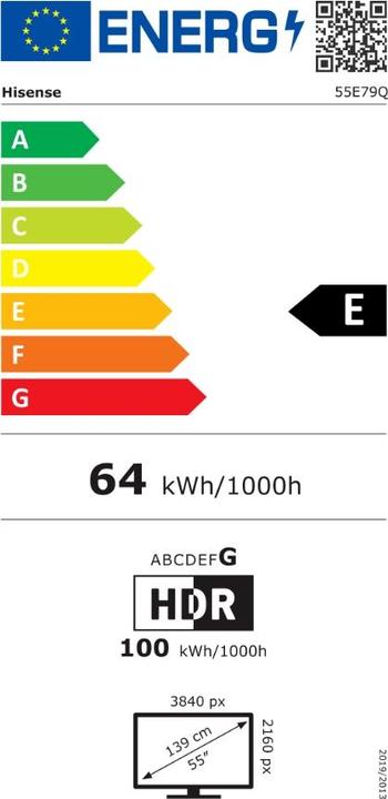 Label énergétique Hisense 55E79Q Smart TV QLED (55", QLED, 4K)