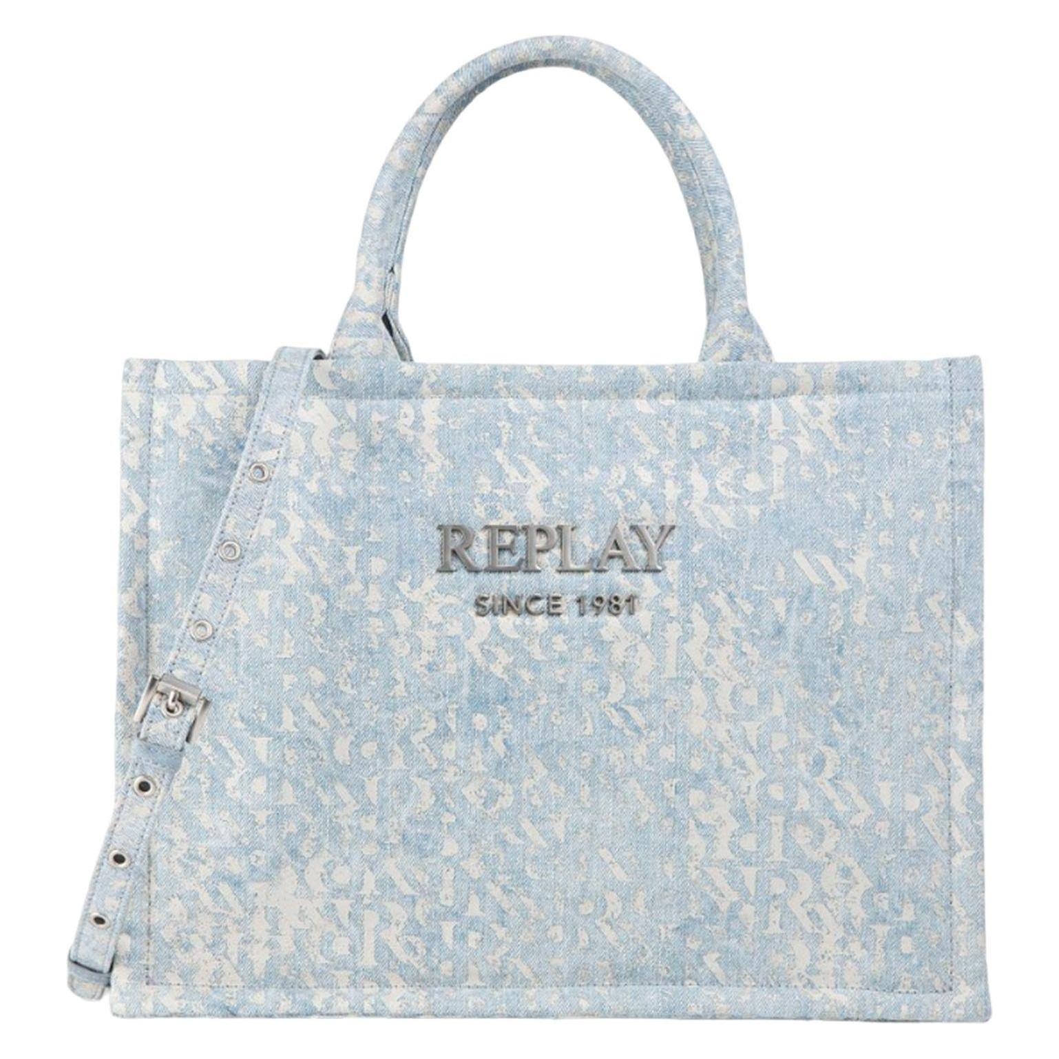 Replay, Damen, Handtasche, Handbag, Blau, Weiss