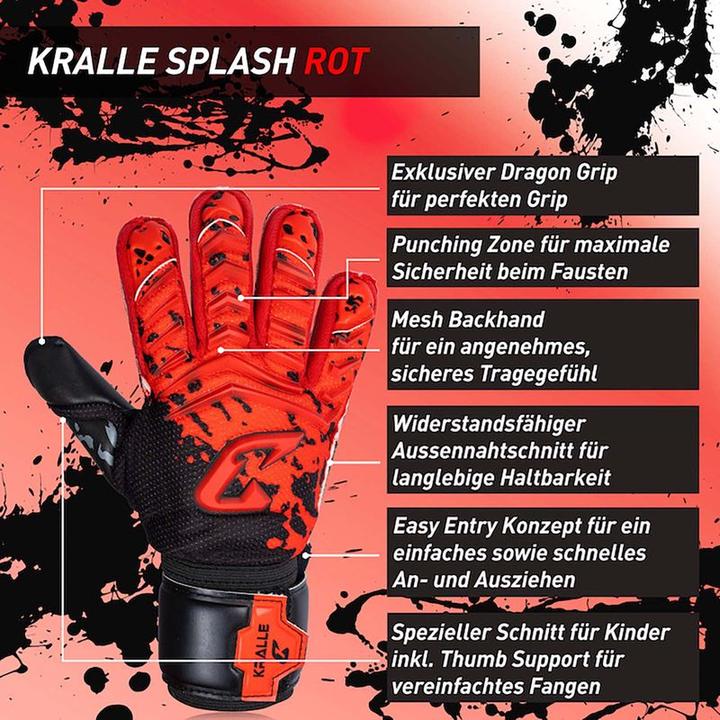 Produktbild Catch & Keep Fussballhandschuhe Kralle Splash Gr. 4 Rot Torwart Keeper Goalie Handschuhe (4)