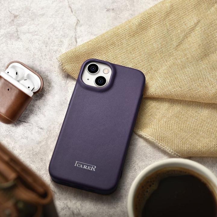 Actual product image iCarer CE premium leather folio case iPhone 14 Plus Magnetic flip leather folio case MagSafe dark pu (Apple iPhone 14 Plus)