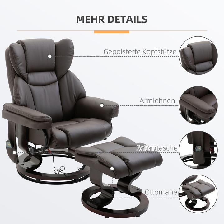 Immagine prodotto Homcom Relaxsessel mit Fusshocker Kunstleder, Stahl Braun