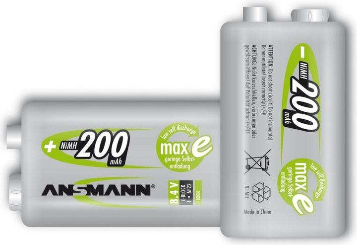 Produktbild Ansmann maxE - Batterie 9V - NiMH - (wiederaufladbar) (1 Stk., 9V Block, 200 mAh, Akku)