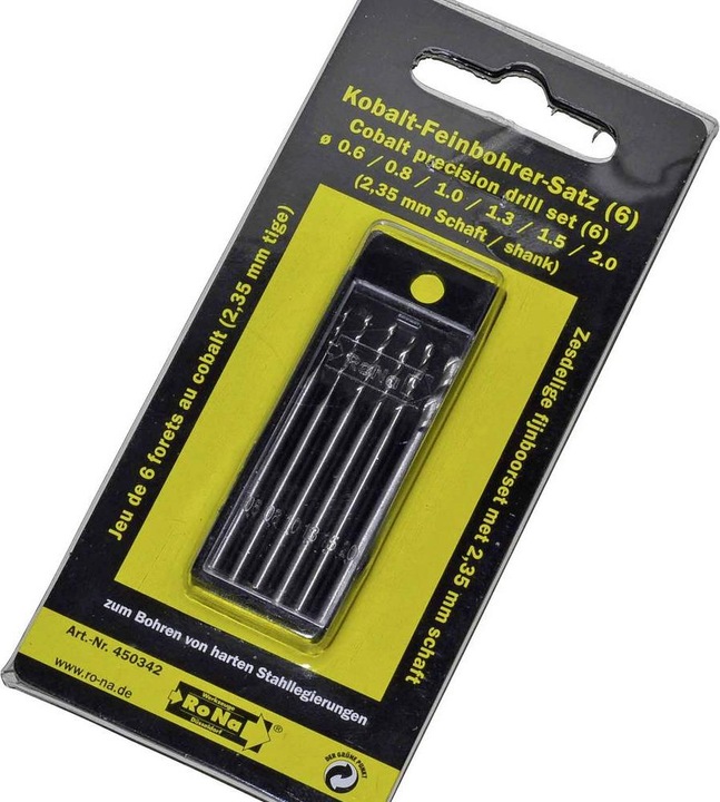 Immagine prodotto RoNa Set di punte elicoidali in metallo HSS 6t (1 mm, 0,8 mm, 1,3 mm, 1,5 mm, 2 mm, 0,6 mm)