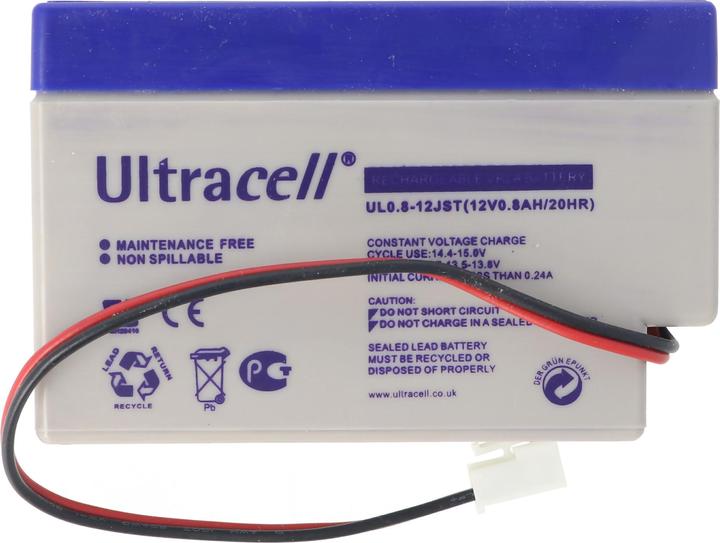 Actual product image Ultracell UL0.8-12S lead-acid battery 12 Volt 0.8Ah with cable and JST plug (please make sure the plug has I (12 V)