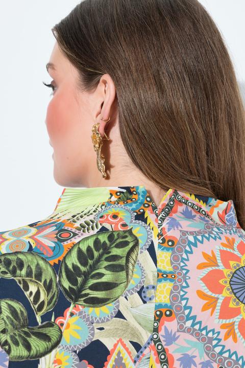 Actual product image Ulla Popken Printed Long Sleeve Goblet Collar Button Down Blouse (62)
