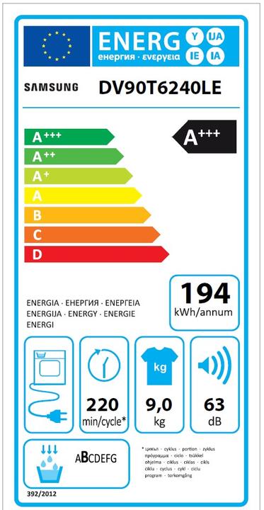 Energie-Label Samsung Wäschetrockner DV6000 9kg (9 kg, Rechts)