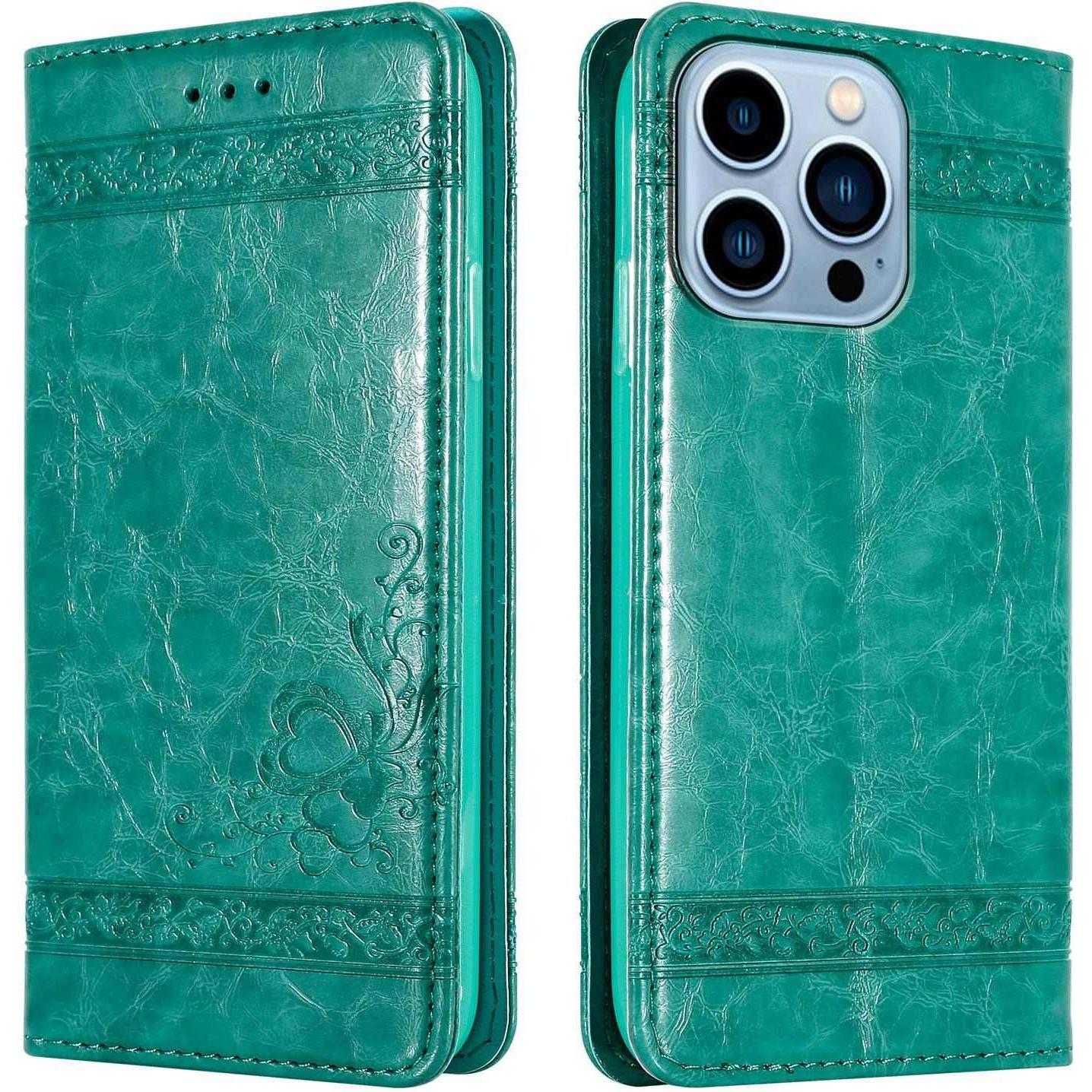 Cadorabo Book Hülle mit Ornamente (Apple iPhone 13 Pro), Smartphone Hülle, Türkis