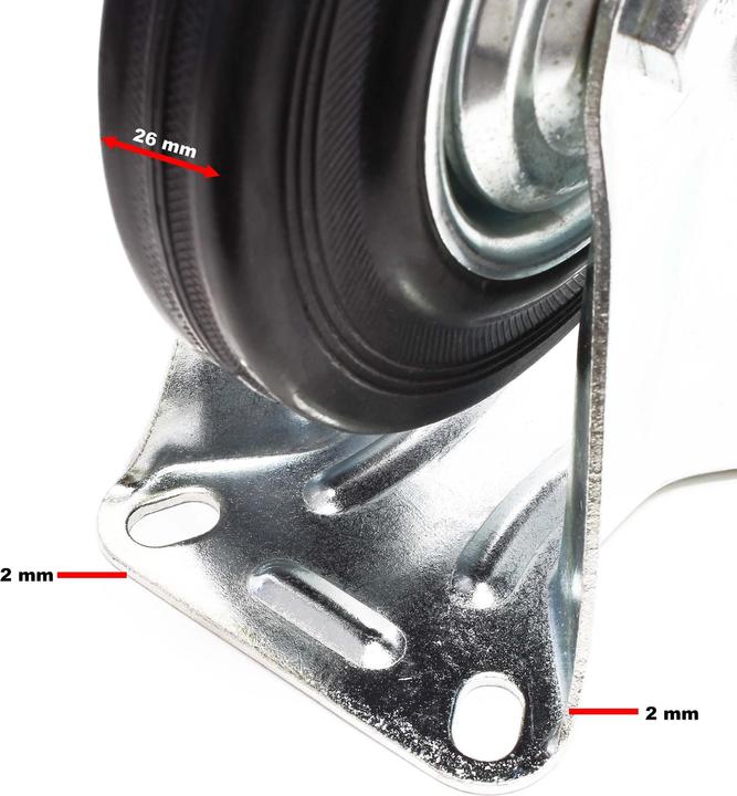 Image du produit Wiltec Kit Roulettes 100mm 70kg/roue 2x Pivotantes double arrêt 2x Fixes Charge lourde Caoutchouc plein Pla