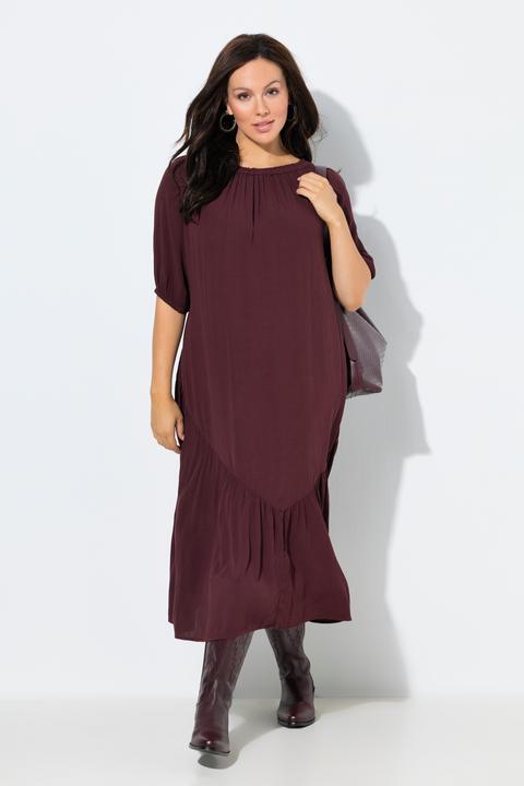 Immagine prodotto Ulla Popken Abito midi con texture, volant, scollo a girocollo e mezze maniche (50, 52)