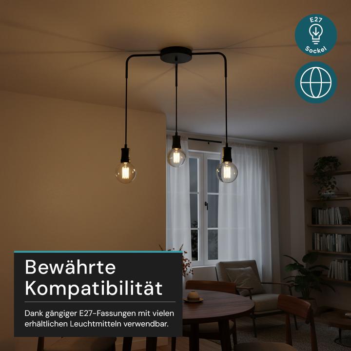 Produktbild Luxula Pendelleuchte Industrial 3 flammig, für 3 x E27, Metall, 1,5 m Textilkabel, schwarz (E27)