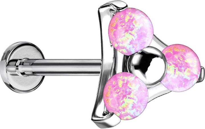 Produktbild Star Piercing Micro Threadless Labret silber Dreieck drei Opale pink (ohne Messing, Titan G23)