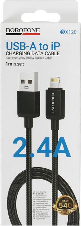 Image du produit Borofone Câble USB-A vers Lightning BX120 Placer, 18W, 2.4A, 1m, Noir (1 m, 18 W)