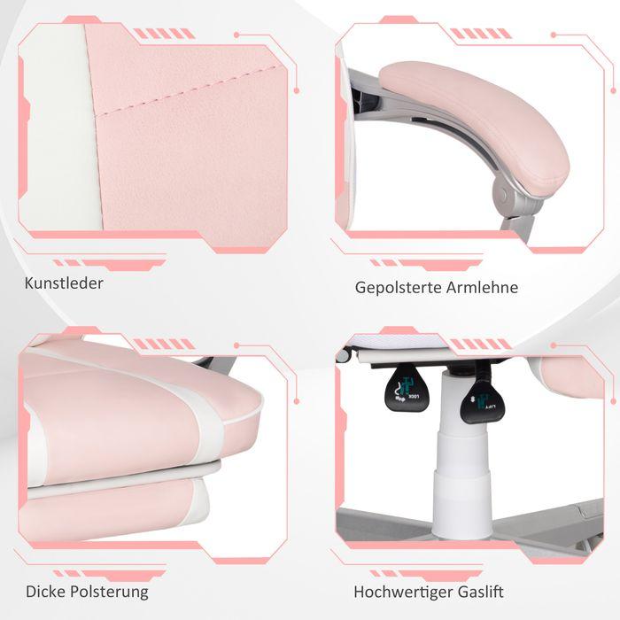 Produktbild Swisshandel24 Gamingstuhl mit Fussstütze, Kopf- & Lendenkissen, drehbar, höhenverstellbar, Rosa