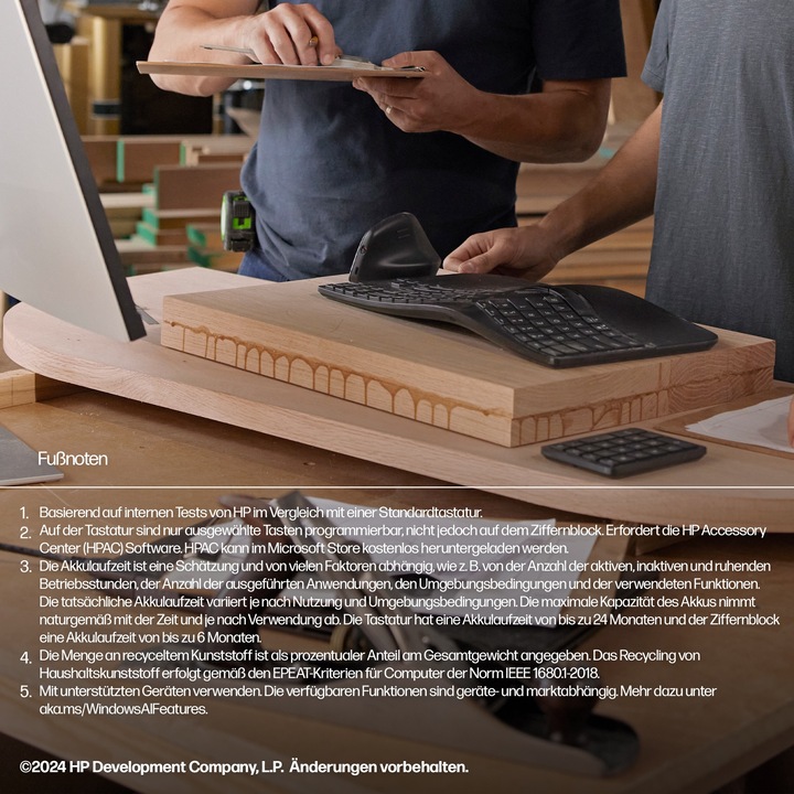 Immagine prodotto HP 960 BLK Tastiera ergonomica senza fili GR (P) (DE, Senza fili)
