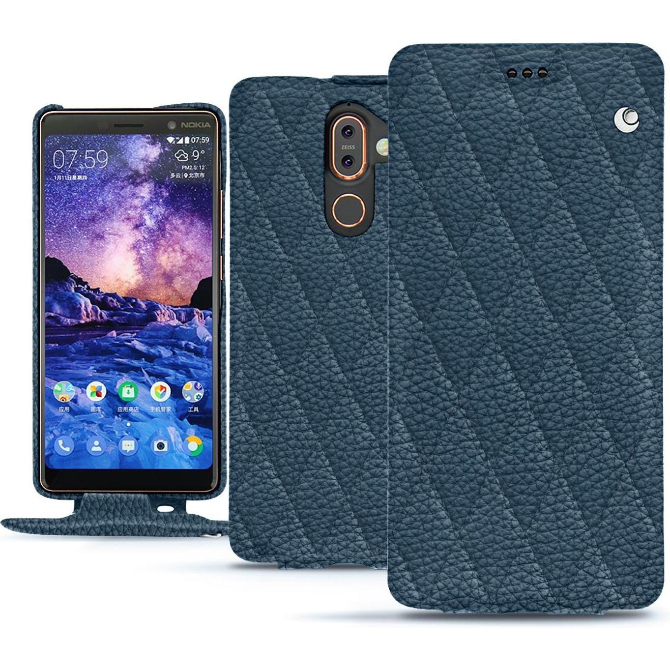 Noreve Lederschutzhülle vertikal (Apple iPhone 7 Plus), Smartphone Hülle, Blau