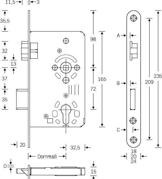 Actual product image SSF FORMAT Einsteckschloss,1-flg,WC78/8,D65,F24x235 rd,ER,DL,Kl.3,FD (Mortise lock)
