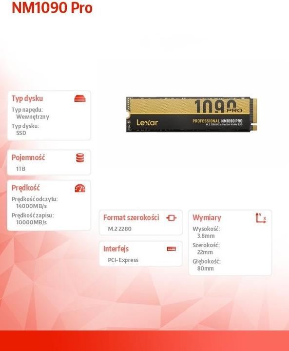 Immagine prodotto Lexar NM1090 Pro (1000 GB, M.2 2280)