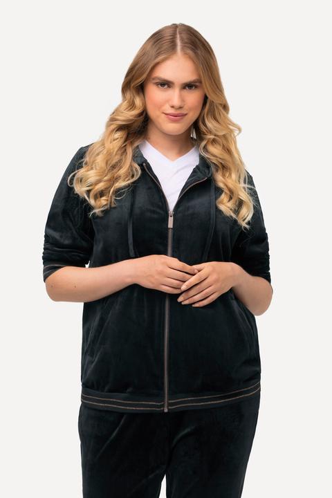 Actual product image Ulla Popken Tulip Line Print Velour Zip Front Hooded Sweatshirt (42, 44)