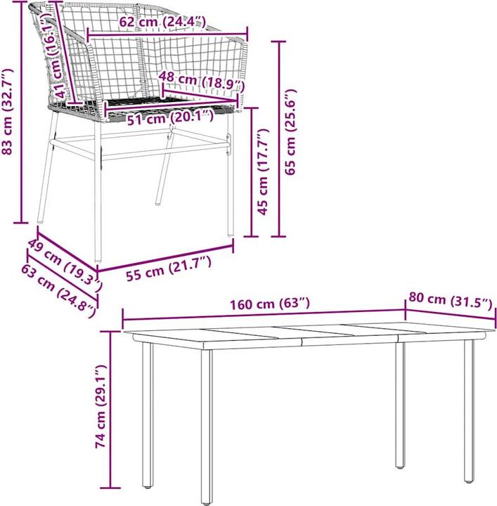 Produktbild vidaXL Garten Essgruppe (160 x 80 x 74 cm)