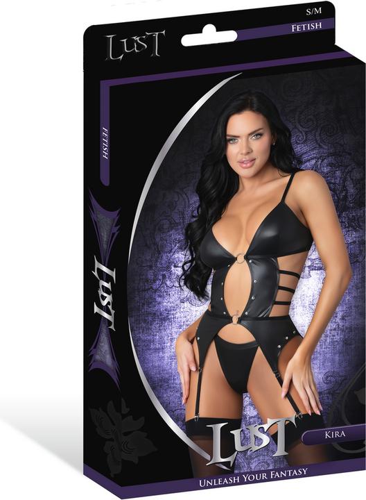 Male Power Kira - Open Front Basque with Garters and Thong - L/X - Black