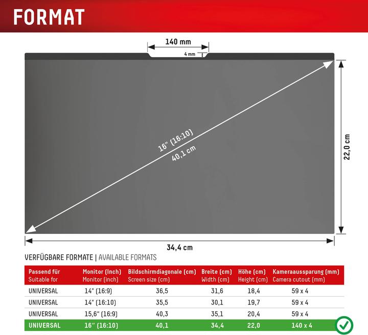 Produktbild Displex Privacy Safe (16", 16:10)