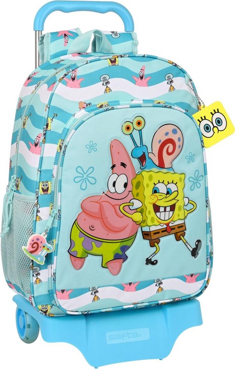 Safta Sac à dos scolaire à roulettes Spongebob Stay positive bleu blanc (33 x 42 x 14 cm) (14 l)