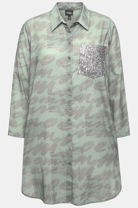 Actual product image Ulla Popken Scribble Print Button-Down Tunic Shirt (46, 48)
