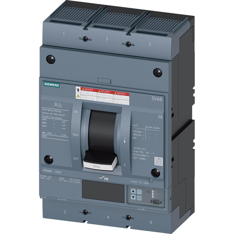 Siemens, Schutzschalter, Leistungsschalter 3VA6 UL Frame 800 Schaltvermögenklasse H 65kA @ 480 V 3-polig 3VA65606KQ362AA...