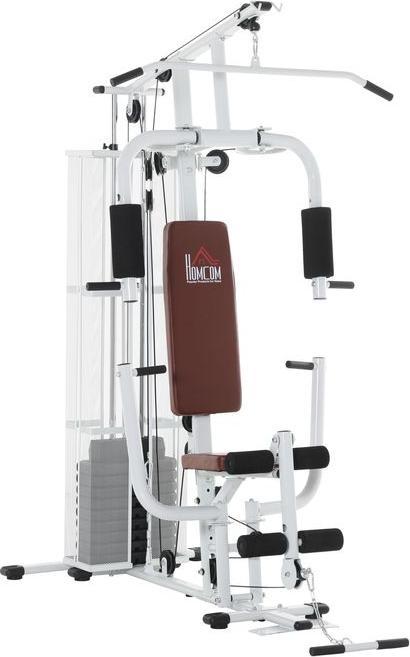 Homcom Gym Strength station Multigym Fitness equipment incl. weights Metal PU artificial leather White