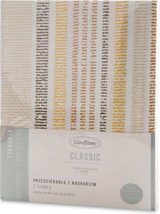 Eurofirany Spannbettlaken 160x200 cm, Senffarbe, weiss, gestreifte Baumwolle, 105 g/m2 DRUCK (160 x 200 x 30 cm)