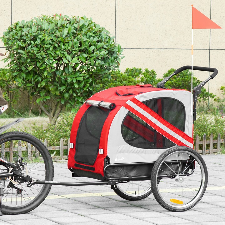 Immagine prodotto PawHut Carrello e rimorchio per cani 2 in 1 con pompa d'aria e bandiera rossa
