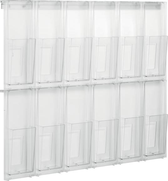 Immagine prodotto Helit Espositore da parete PLACATIV, 12 scomparti 1/3 DIN A4 verticale, cristallino, profondità (1/3 Din A4, dl)