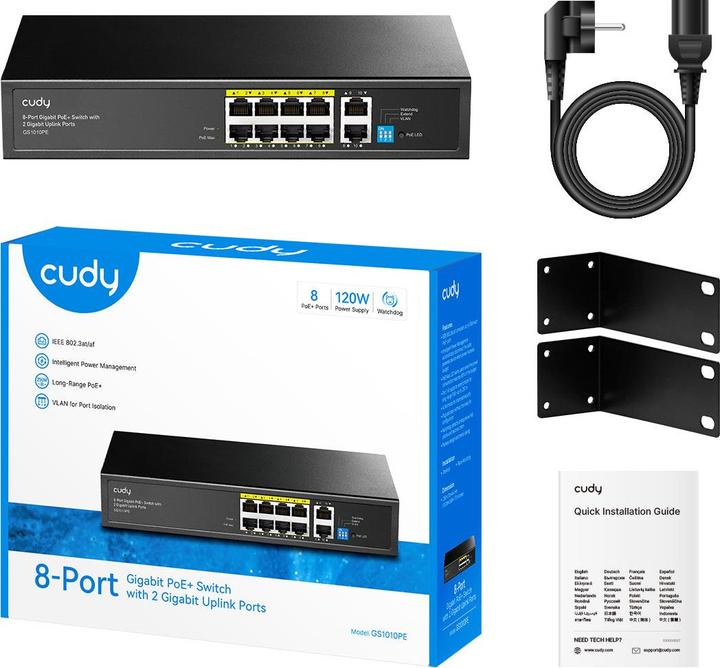 Produktbild Cudy GS1010PE network switch Gigabit Ethernet (10/100/1000) Power over Ethernet (PoE) Black (10 Ports)