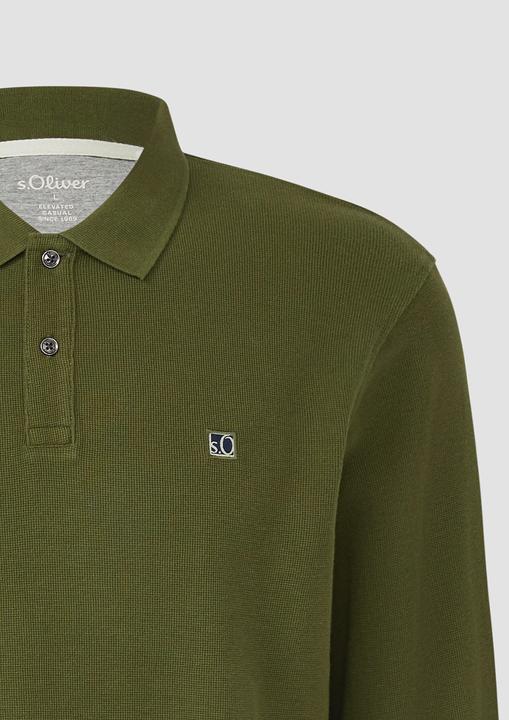 Produktbild s.Oliver Polo-Shirt Langarm-Poloshirt mit Waffelstruktur und Logo-Patch (S)