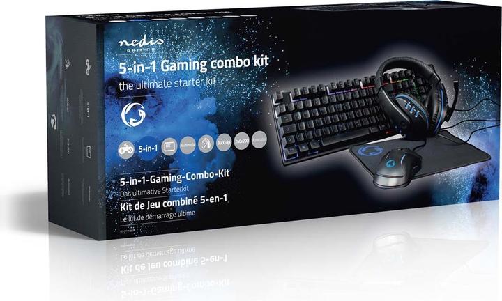 Productafbeelding Nedis Gaming Combo Kit | 5-in-1 | Toetsenbord, Headset, Muis en Muismat | Zwart | QWERTZ | DE-Layout (NL, Bedraad)