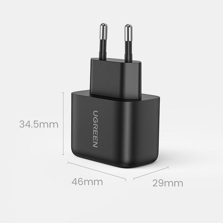 Productafbeelding Ugreen Wandoplader CD250, 25W, USB-C (zwart) + USB-C naar USB-C kabel, 2m (zwart) (25 W)