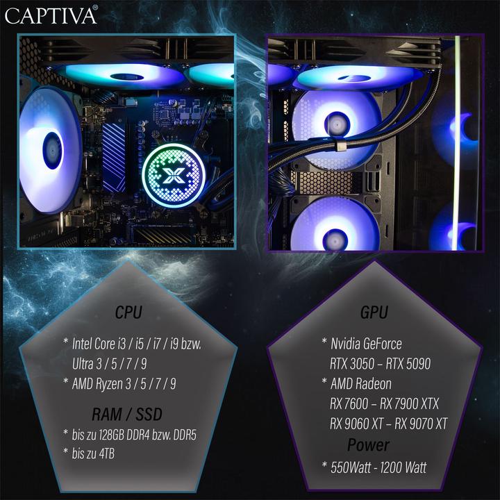 Actual product image Captiva Advanced Gaming R92-643 Ryzen 7 RTX 5060 Ti (1000 GB, 4 GB, AMD Ryzen 7 5700X, GeForce RTX 5060 Ti)
