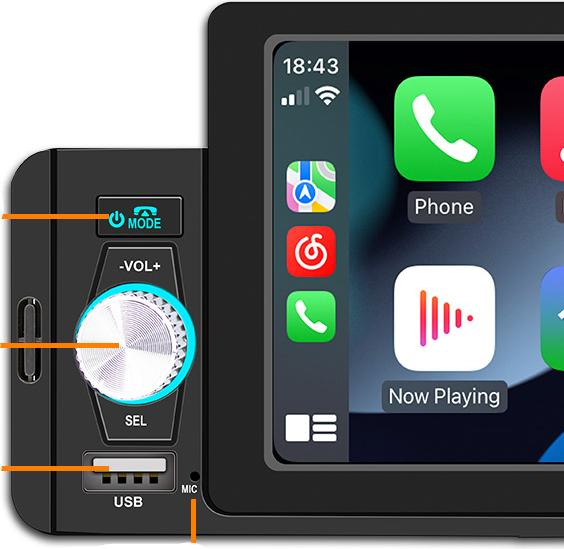 Werkstein Digitales Autoradio FM Transmitter, MP5, Bluetooth, CarPlay, Android Auto (Voiture Android, MirrorLink, Apple Carplay)