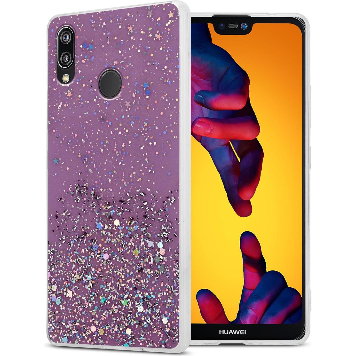 Cadorabo TPU Cover funkelnder Glitter (Huawei Nova 3E), Smartphone Hülle, Violett